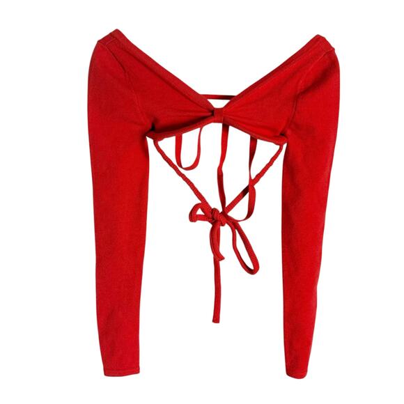 For Love & Lemons Edith Red Cropped Strappy Tie Back Sweater Skirt Set XXS - Picture 6 of 16